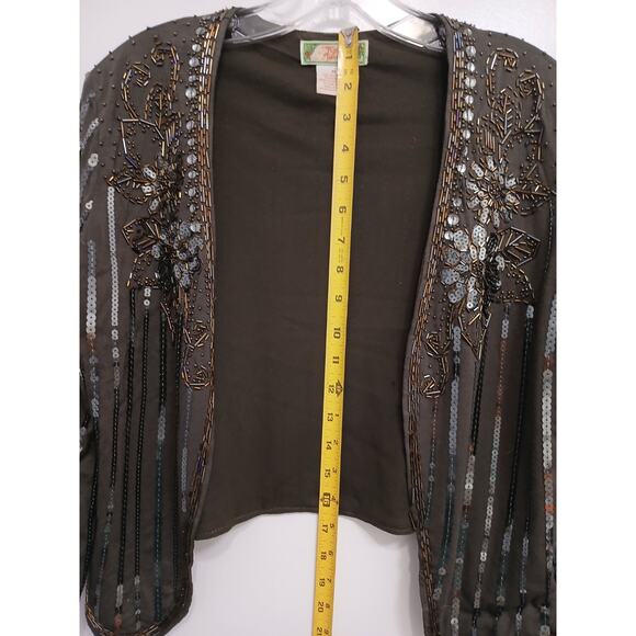VNT Beaded Sequins Bolero Shrug Sz M Brown Sparkle Wedding Party Elegant Regency - Picture 14 of 16